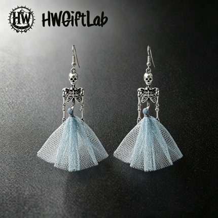 Gothic Skeleton & Tulle Drop Earrings
