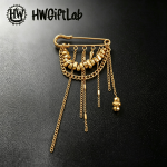 Chain Tassel Brooch - Gothic Fringe Pin with Dangling Charms