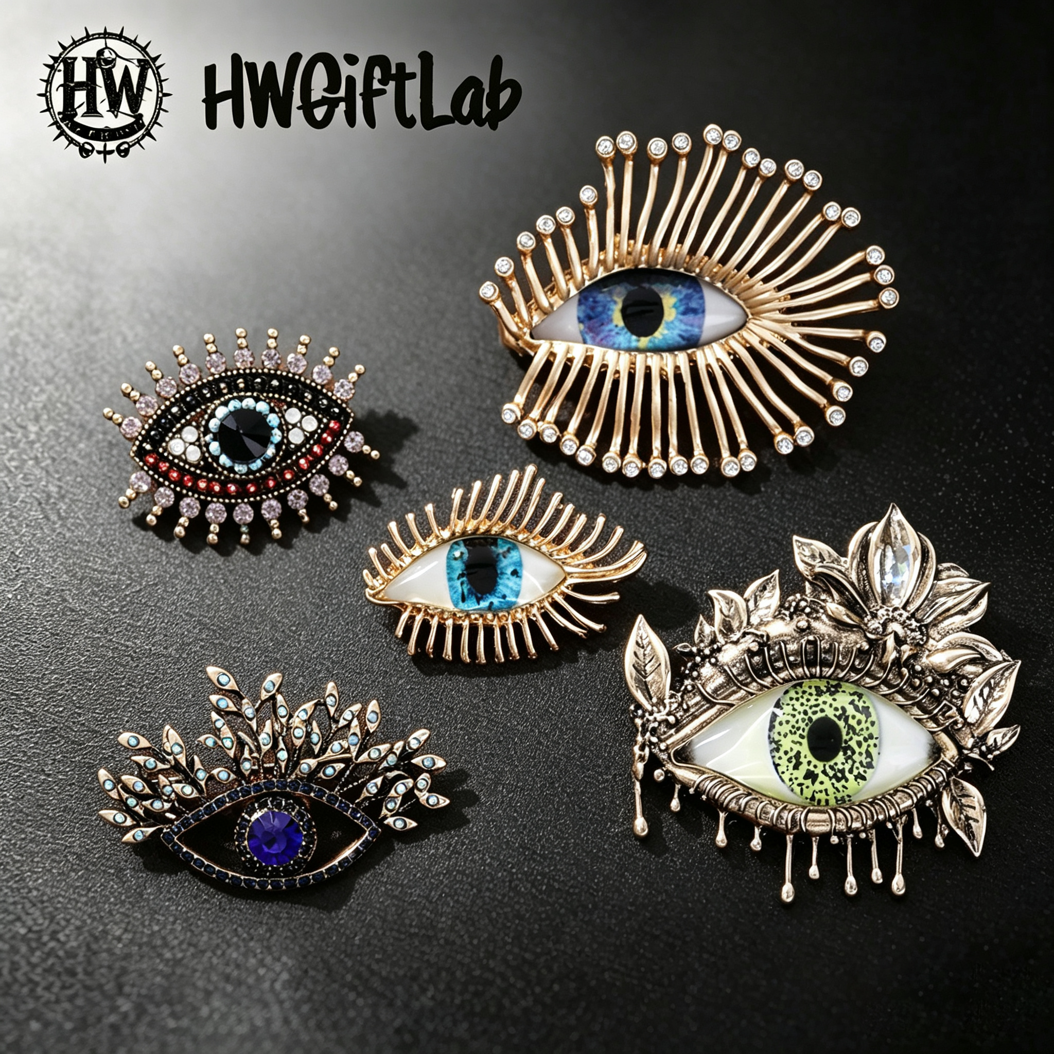 胸针D (1) Evil Eye Brooch - Gothic Statement Pin with Crystal Accents - Image 1